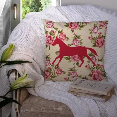 Caroline's Treasures Horse Shabby Elegance Pink Roses Floral 14" Throw Pillow In Light Yellow
