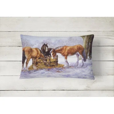 Caroline's Treasures Horses Eating Hay In The Snow Fabric Indoor/outdoor Throw Pillow