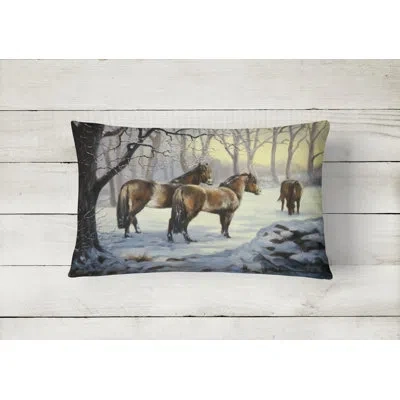 Caroline's Treasures Horses In Snow By Daphne Baxter Fabric Indoor/outdoor Throw Pillow