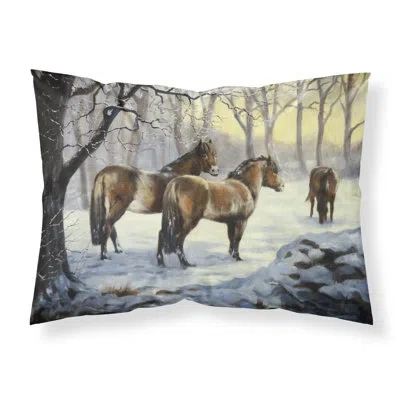 Caroline's Treasures Horses In Snow Pillowcase In Gray