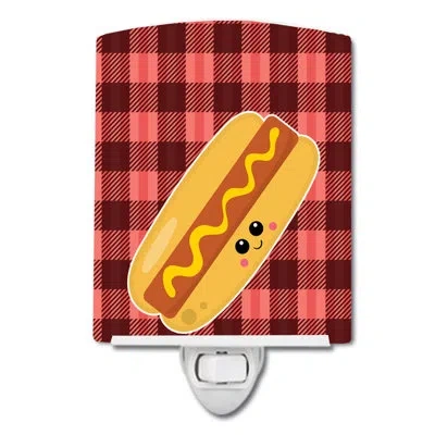 Caroline's Treasures Hot Dog Face Ceramic Night Light In Red
