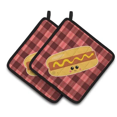 Caroline's Treasures Hot Dog Face Potholder In Red;gold