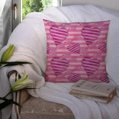 Caroline's Treasures Hot Striped Hearts Outdoor Throw Pillow In Pink