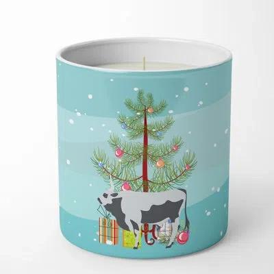 Caroline's Treasures Hungarian Grey Steppe Cow Christmas 10 oz Decorative Soy Candle In Blue;green