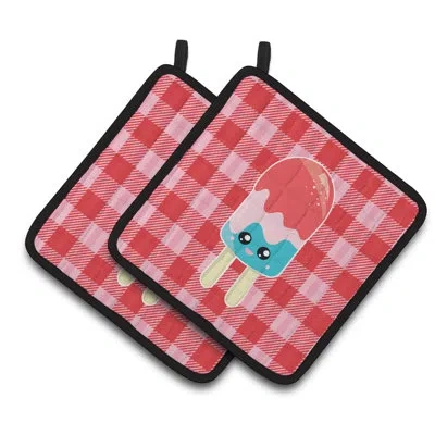 Caroline's Treasures Ice Pop Popsicle Face Gingham Potholder In Red