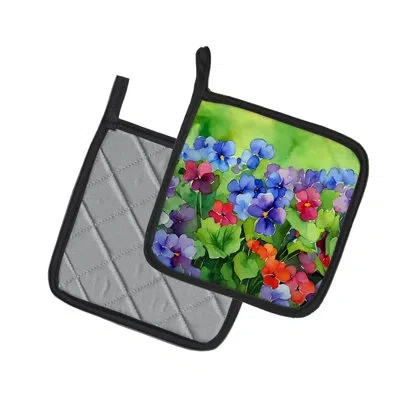 Caroline's Treasures Illinois Violet In Watercolor Pair Of Pot Holders In Multi