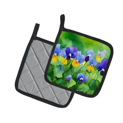 Caroline's Treasures Illinois Violet In Watercolor Pair Of Pot Holders In Multi