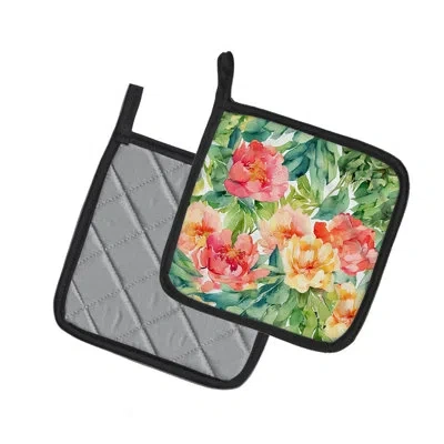 Caroline's Treasures Indiana Peonies In Watercolor Pair Of Pot Holders In Multi