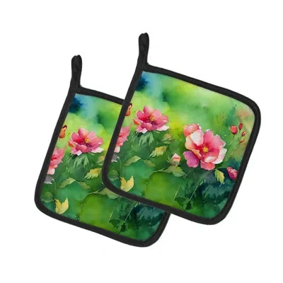 Caroline's Treasures Iowa Wild Prairie Roses In Watercolor Pair Of Pot Holders In Multicolor