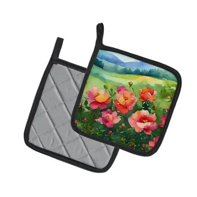 Caroline's Treasures Iowa Wild Prairie Roses In Watercolor Pair Of Pot Holders In Multicolor