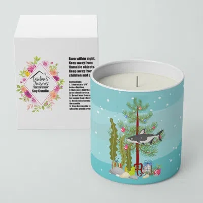 Caroline's Treasures Iridescent Shark Merry Christmas 10 oz Decorative Soy Candle In Brown;blue;green