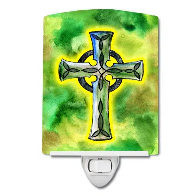 Caroline's Treasures Irish Celtic Cross Ceramic Night Light In Green