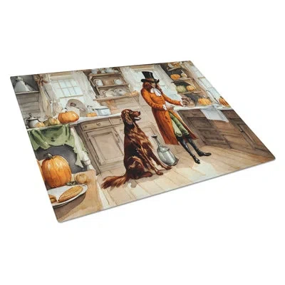 Caroline's Treasures Irish Setter Fall Kitchen Pumpkins Glass Cutting Board Large