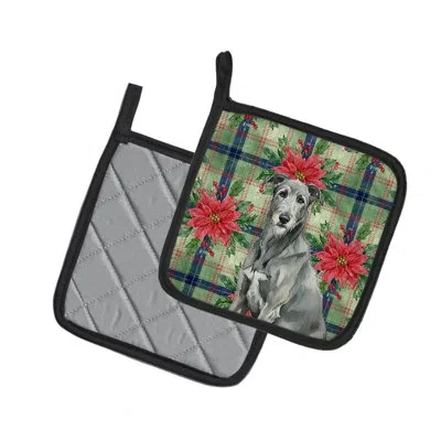 Caroline's Treasures Irish Wolfhound Christmas Poinsettas Pair Of Pot Holders In Multi