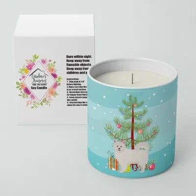 Caroline's Treasures Italian Spitz Christmas Tree 10 oz Decorative Soy Candle In Blue;green