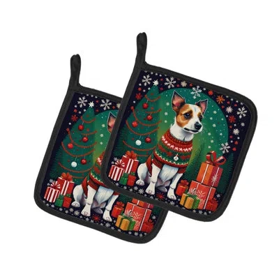 Caroline's Treasures Jack Russell Terrier Christmas Pair Of Pot Holders In Multicolor