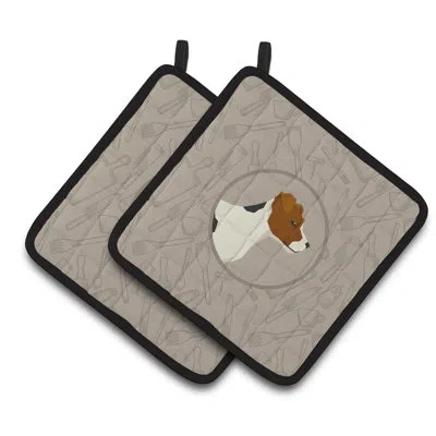 Caroline's Treasures Jack Russell Terrier In The Kitchen Potholder In Gray