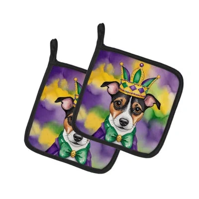 Caroline's Treasures Jack Russell Terrier King Of Mardi Gras Pair Of Pot Holders In Multicolor