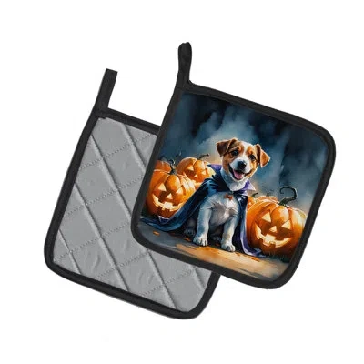 Caroline's Treasures Jack Russell Terrier Puppy Halloween Pair Of Pot Holders In Multicolor