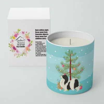 Caroline's Treasures Japanese Chin Christmas Tree 10 oz Decorative Soy Candle In Blue