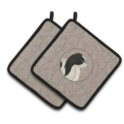 Caroline's Treasures Japanese Chin In The Kitchen Potholder In Black;gray