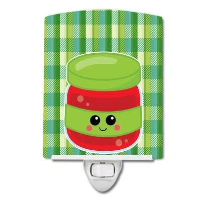 Caroline's Treasures Jelly Jar Face Ceramic Night Light In Green