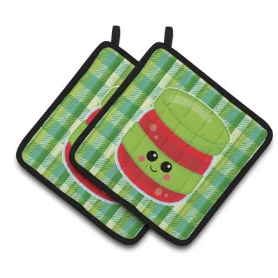 Caroline's Treasures Jelly Jar Face Potholder In Green;red