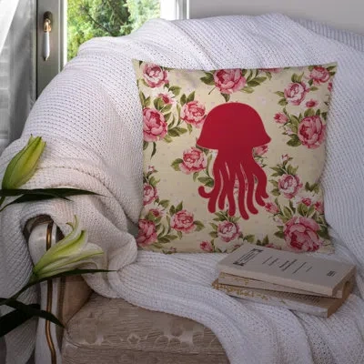 Caroline's Treasures Jellyfish Shabby Elegance Pink Roses Floral 14" Throw Pillow In Light Yellow