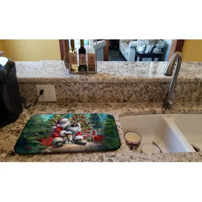 Caroline's Treasures Keeshond And Santa Claus Dish Drying Mat In Natural