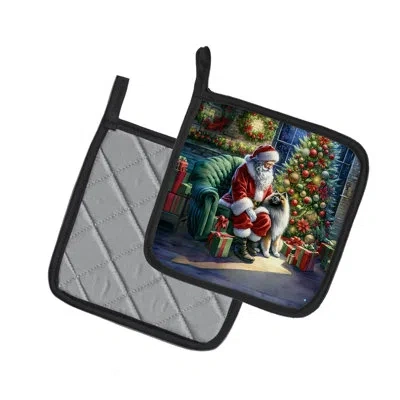 Caroline's Treasures Keeshond And Santa Claus Pair Of Pot Holders In Multicolor