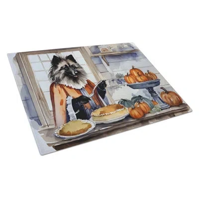 Caroline's Treasures Keeshond Fall Kitchen Pumpkins Glass Cutting Board Large