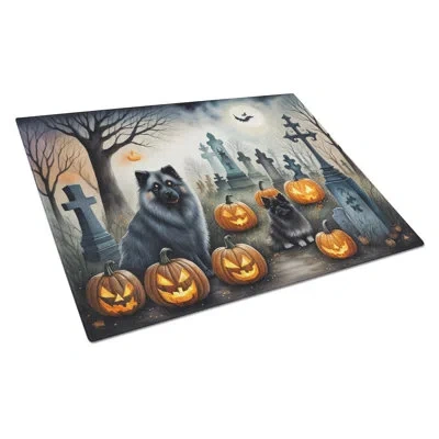 Caroline's Treasures Keeshond Spooky Halloween Glass Cutting Board Large