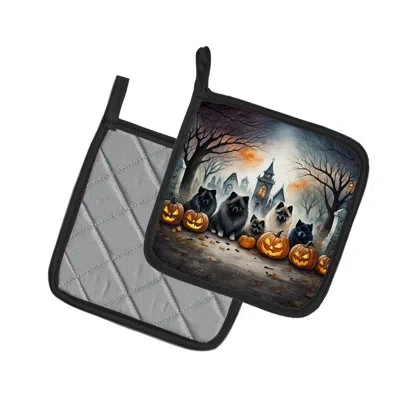 Caroline's Treasures Keeshond Spooky Halloween Pair Of Pot Holders In Multicolor