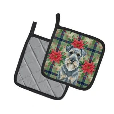 Caroline's Treasures Kerry Blue Terrier Christmas Poinsettas Pair Of Pot Holders In Multicolor