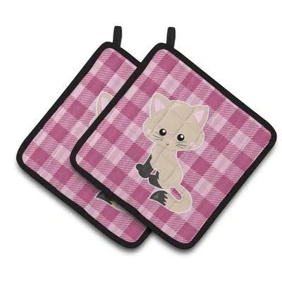 Caroline's Treasures Kitten Cat Potholder In Black;pink