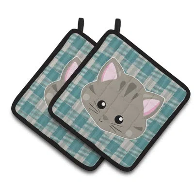Caroline's Treasures Kitten Face Potholder In Blue
