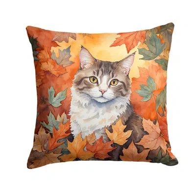 Caroline's Treasures La Perm Cat In Fall Leaves Throw Pillow In Multicolor