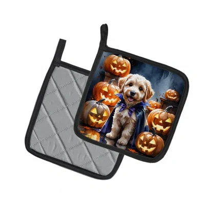 Caroline's Treasures Labradoodle Puppy Halloween Pair Of Pot Holders In Multi