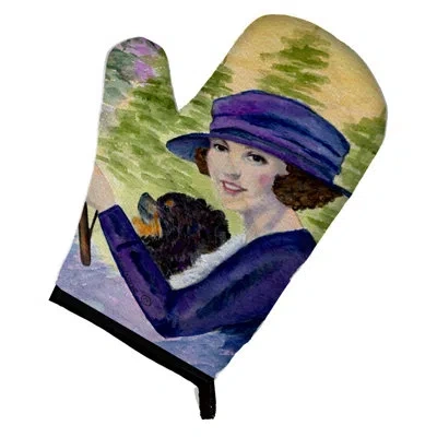 Caroline's Treasures Lady Driving With Her Pomeranian Oven Mitt In Blue;green