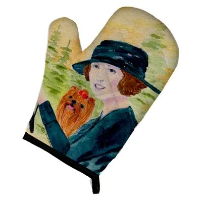 Caroline's Treasures Lady Driving With Her Yorkie Oven Mitt In Green