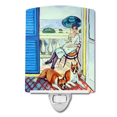 Caroline's Treasures Lady With Her Boxer Ceramic Night Light In Ivory