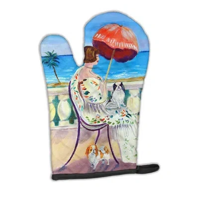 Caroline's Treasures Lady With Her Japanese Chin Oven Mitt In Blue;green;red
