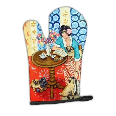 Caroline's Treasures Lady With Her Pug Oven Mitt In Blue;brown;red