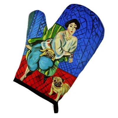 Caroline's Treasures Lady With Her Pug Oven Mitt In Blue;green
