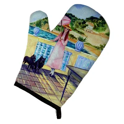 Caroline's Treasures Lady With Her Schipperke Oven Mitt In Blue;green;yellow