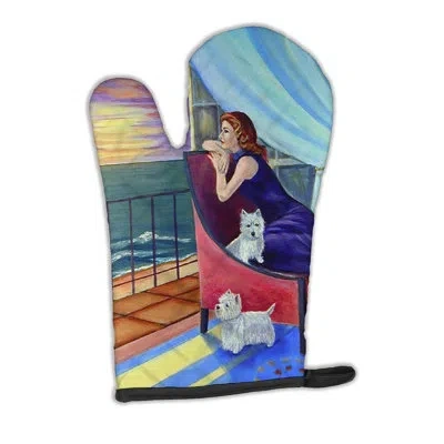 Caroline's Treasures Lady With Her Westie Oven Mitt In Blue
