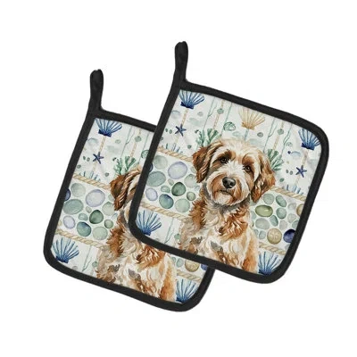 Caroline's Treasures Lagotto Romagnolo Coastal Sea Glass Pair Of Pot Holders In Multicolor