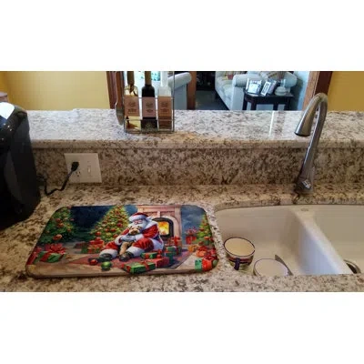 Caroline's Treasures Lakeland Terrier And Santa Claus Dish Drying Mat In Natural