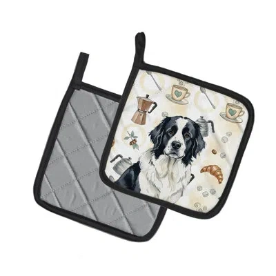 Caroline's Treasures Landseer Newfoundland Coffee Bar Pair Of Pot Holders In Multicolor