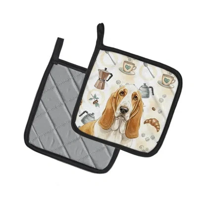 Caroline's Treasures Lemon And White Basset Hound Coffee Bar Pair Of Pot Holders In Multicolor
